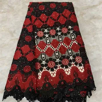 

Latest red color African lace fabric 2019 newest high quality African tulle lace fabric luxury design with full stones 2l3084-42