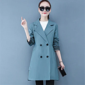 

2020 Spring Autumn Women's Mid-length Plus Size Trench Coat Double Breasted Female Loose Windbreaker Women Casual Outwear D3446