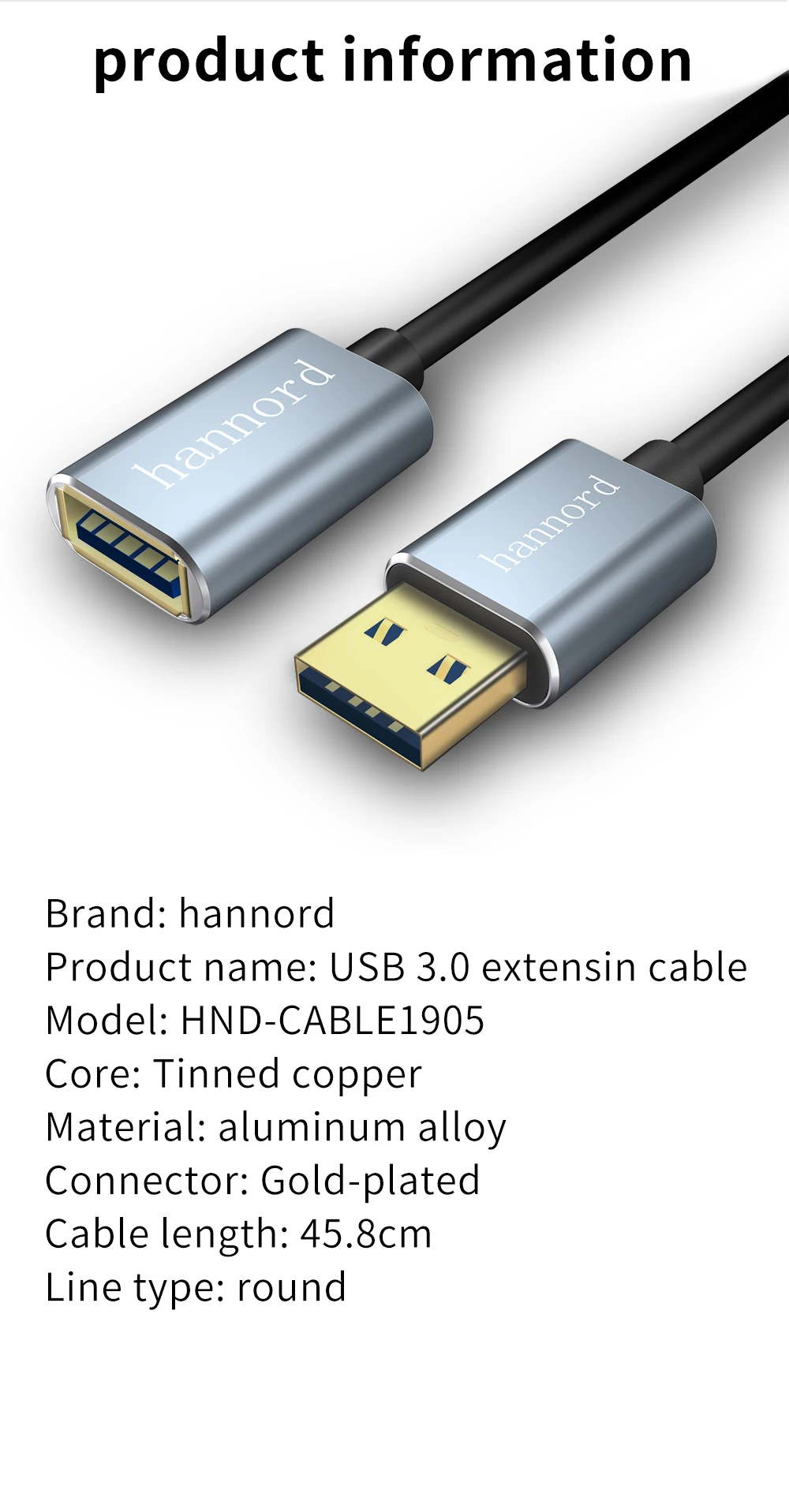 Hannord USB кабель-удлинитель папа-мама USB 3,0 кабель-удлинитель Кабель для передачи данных USB кабель для ПК клавиатура принтер Smart tv