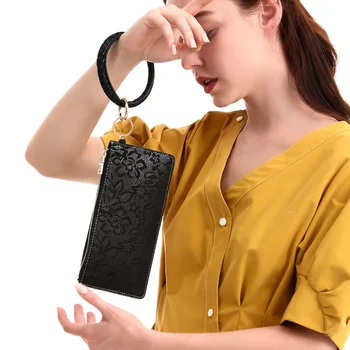 

Original Big Phone Bag Wallet Key Chain Bangle Fabric Embossed PU Leather Bracelet Key Chain Car Wrist Key Ring