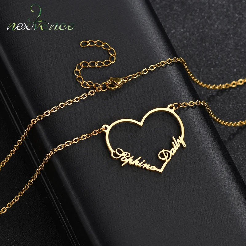 

Nextvance Customized Heart Necklace Stainless Steel Personalized Two Name Pendant Necklaces For Women Birthday Jewelry Gift