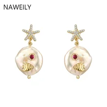 Дизайн, барокко, натуральные женские серьги с жемчугом, морская звезда, тропическая рыба, Морской стиль, дикие, высокое качество, серебряные серьги