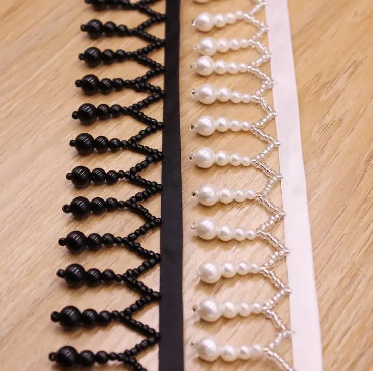 3Yard/Lot Gourd Pearl Handmade Nail Bead Lace Trim DIY Ethnic Style Clothes Dress Curtain Tassel Fringe Accessories