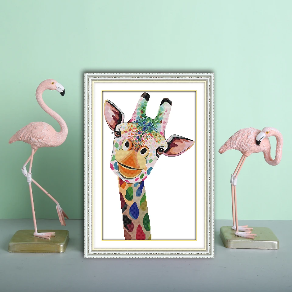 Joy Sunday наборы для вышивки крестом DIY Красочные Жираф печатных Китайская вышивка рукоделие для рождества в гостиной или столе