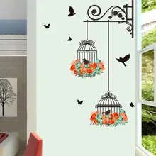 

Colorful Flower and Bird Cage Flying Bird Wall Sticker Creative Decal Wallpaper Bedroom Window Decoration Room Decor Wall Decor
