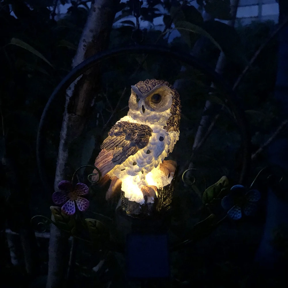 Outdoor Waterproof Craft Home Hanging Led Animal Walkway Landscape Garden Decoration Cute Resin Owl Solar Light Park Yard