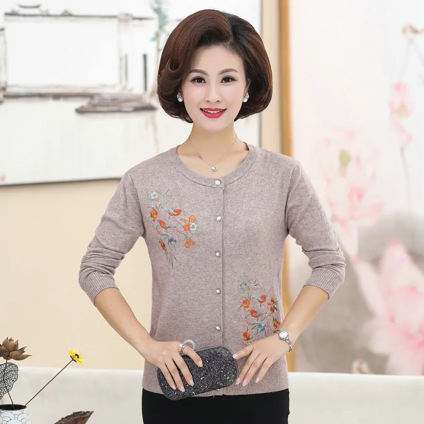 

Spring AUtumn Wool Cardigan Sweater Women Flower Embroidered Knitted Top Round Collar Soft Warm Knitwear Female Braided Garment