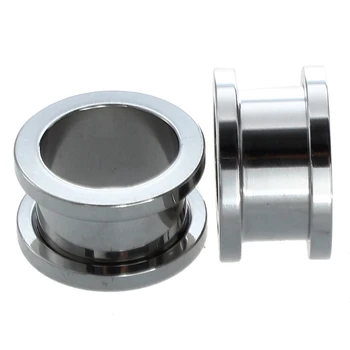 

1 Pair Screw Fit Stainless steel Ear Plugs Rings Flesh Tunnels Piercing Jewelry Steel color, 14mm