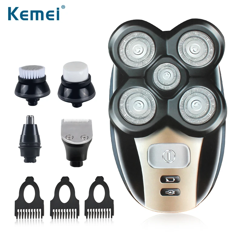 Kemei электробритва, 5 лезвий, электрическая бритва, перезаряжаемая бритва, многофункциональная, 5 в 1, для мужчин, уход за лицом, моющаяся KM-1000