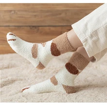 Осень-зима, милые плотные теплые носки с когтями, пушистые коралловые флисовые Носки для сна, женские плюшевые теплые зимние Чулочные изделия