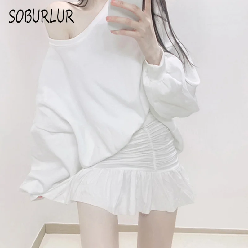 SOBURLUR 2021 Summer Basic Harajuku Kawaii Mini Skirts New Preppy Fashion Female Clothese Women's High-waisted Skirt LGirls Lady women s casual 2 pieces dress set summer 2021 new loose hollow out knit shirring tops and sleeveless dress suit lady clothing