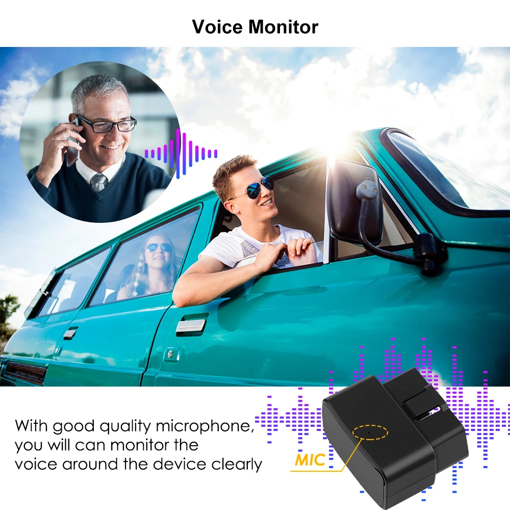 GPS Tracker Car Mini OBD OBDII Micodus MV33 Voice Monitor Free APP Overspeed Alert Geofence Vibrate Alarm
