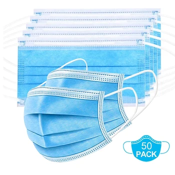 

50pcs 3-Layers Protective Face Mask FDA Anti Bacterial Disposable Mask Filter Safety Dust Non-Wobven Cotton Mouth Masks