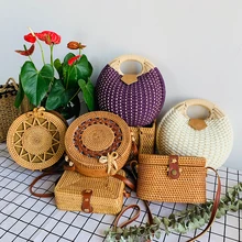 Круглая женская летняя пляжная соломенная сумка ручной работы, тканая маленькая ротанговая круглая сумка через плечо, Богемская Сумочка, Женская Новая мода
