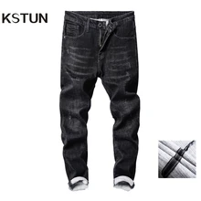 Джинсы kstun, мужские черные джинсы, утолщенные, облегающие, тянущиеся, зауженные, зимние джинсы для мужчин, длинные брюки, для отдыха