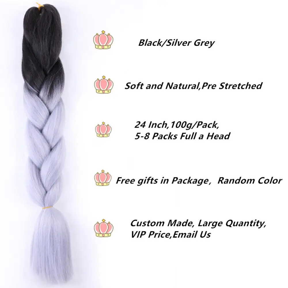 Jumbo Braiding Hair Extensions Kanekalon Braiding Hair 24 Inch Ombre Multiple Tone Colored Synthetic Hair for Women