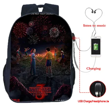 

Stranger Things Season 3 Collages Backpack Multifunction USB Charging Laptop Backpack for Teenagers Large Capacity Mochila