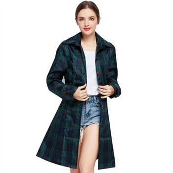 

Rain Jacket Women Waterproof Poncho Impermeable Trench Stylish Green Grid Nylon Rain Poncho chuvasquero mujer LZG124