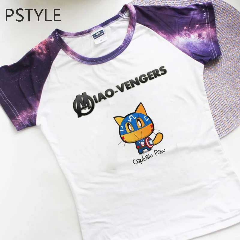Pstyle Футболка реглан женская футболка модные футболки с коротким рукавом harajuku Мстители кошка дизайн футболка мультфильм футболки - Цвет: 3