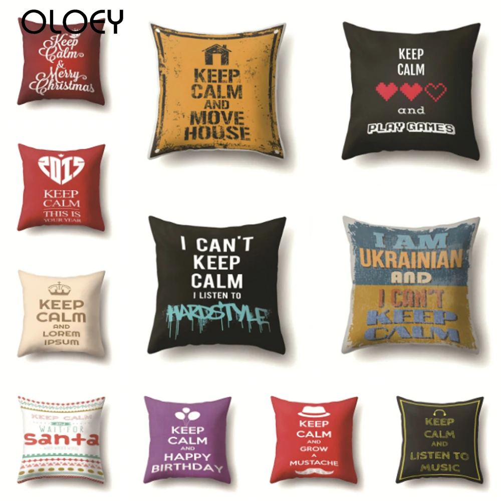 

Nordic Letter Keep Calm Print Home Cushion Cover Polyester Decorative Pillow Cover Sofa Bed Pillow Case 45x45cm Fundas De Cojin