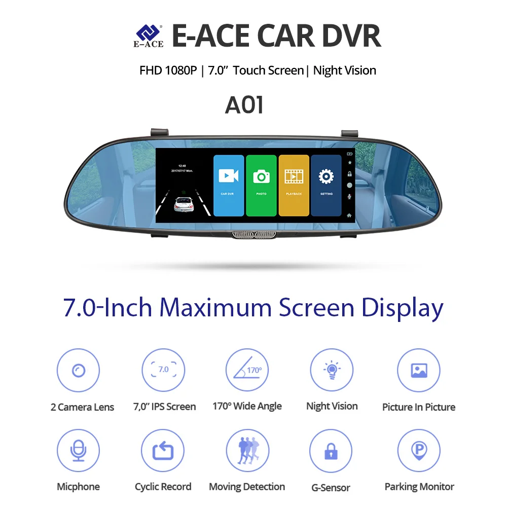 E-ACE A01/A13 Автомобильный видеорегистратор Dashcam FHD 1080P dvr зеркальная видеокамера автомобильная камера с камерой заднего вида авто регистратор видеорегистраторы видеорегистратор