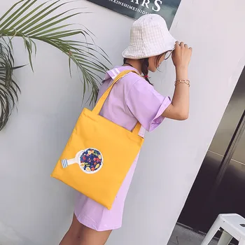

2018 New Cartoon Fruit Series Canvas Women's Bag Simple Shopping Bag Student One Shoulder Handbag
