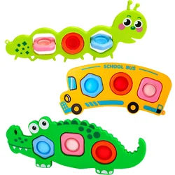 Jouets sensoriels pour enfants, Fidget, fossette Simple, Crocodile mignon, Bus scolaire, chenille, bulle de poussée, antistress pour enfants 