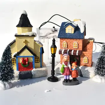 

Christmas Gifts Cabin Tiny Scene Snow Hamlet Houses Building Luminous Figurines For Kids Gifts Tabletop Ornaments Holiday Decor