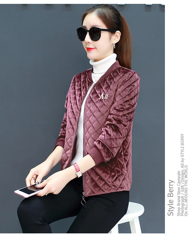 Short Thick Cotton-padded Clothes Women's Gold Velvet Jacket Fashion& Sports Baseball Uniform New Style Winter Middle-aged