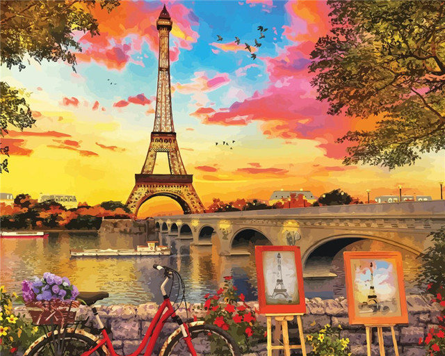 Diy Paint By Numbers For Adults City Tower Street Hand Paind Kit Canvas Oil Painting Landscape Living Room Decoration