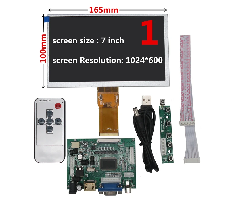 7 дюймов 1024*600 HDMI экран ЖК-дисплей с драйвером платы монитор для Raspberry Pi B+ 2 3 Banana/Orange Pi мини компьютер - Color: Style 1