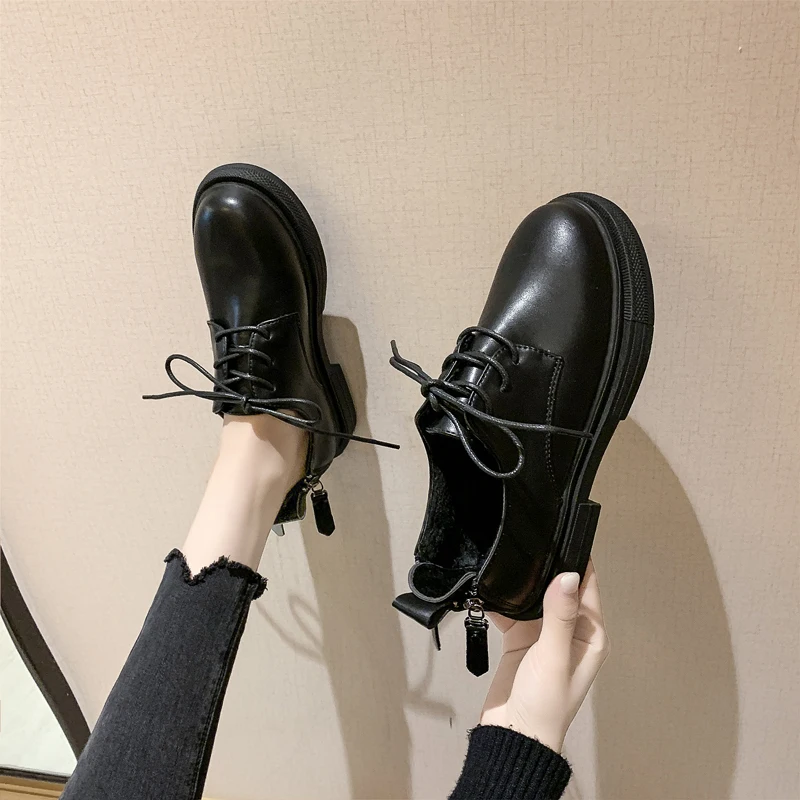 Повседневная женская обувь; Корейская обувь; женские оксфорды с круглым носком; сезон осень; универсальная женская обувь в британском стиле; Новинка года; кожаная обувь в стиле ретро