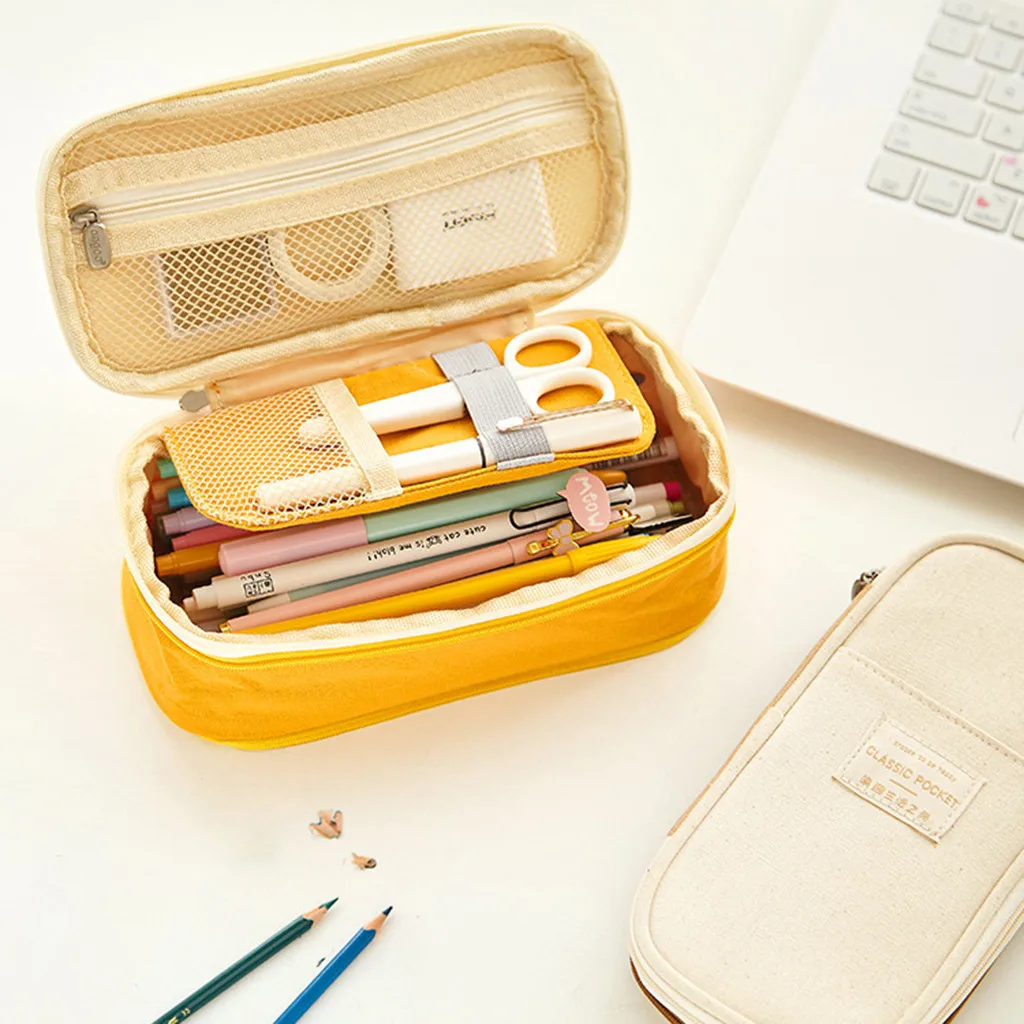 Холщовый чехол-карандаш для офиса, студенческий чехол для карандашей, школьные принадлежности, коробка для ручек, школьная портативная вместительная сумка для хранения ручек, коробка