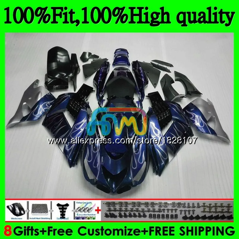 Инъекции для KAWASAKI ZX 14R ZX14R 06 07 08 09 10 11 21BS. 116 синего и серебряного цвета ZZR1400 ZX-14R 2006 2007 2008 2009 2010 2011 обтекатель