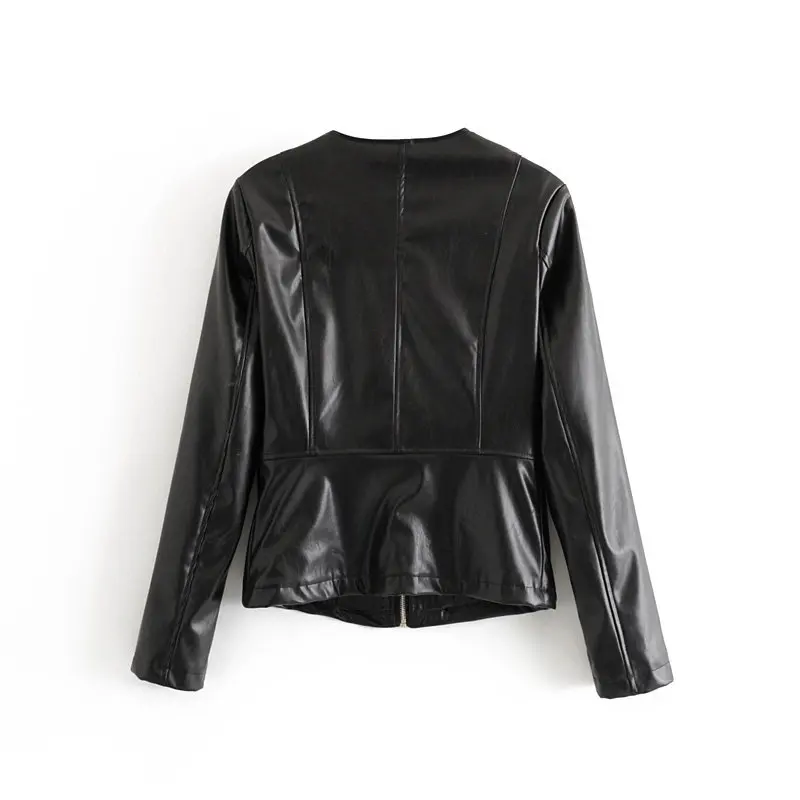Woah New WF1259 ms- 80 European and American wind round collar zipper locomotive leather PU leather jacket