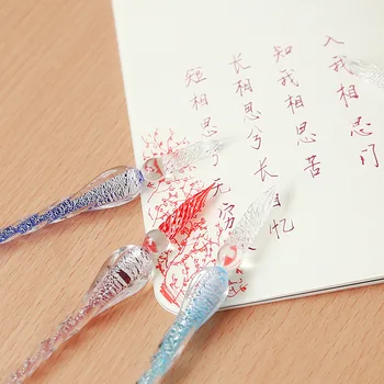

Handmade Glitter Glass Pen Colored Ink Dip Pen Comics Test Color Pen Western Sichuan Pointed Calligraphy Pen Gift Box