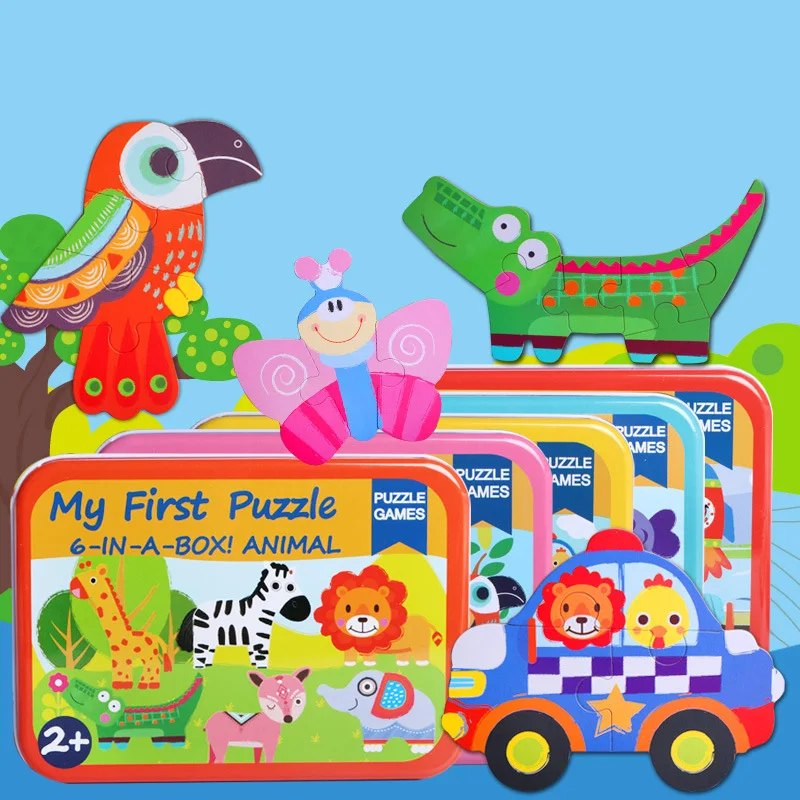 Большой шт. детская головоломка Qizhi игрушка 2-летнего или выше Детский мультфильм головоломки веселые игрушки из дерева