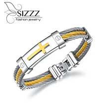 Модный Титановый стальной браслет три ряда стальной плетеный крест браслет и браслеты для мужчин