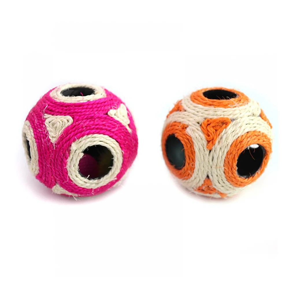 Новое поступление кот питомец красочный сизаль веревка шезлонг перо мяч милый котенок играть тренироваться игрушка с 7 отверстиями 4