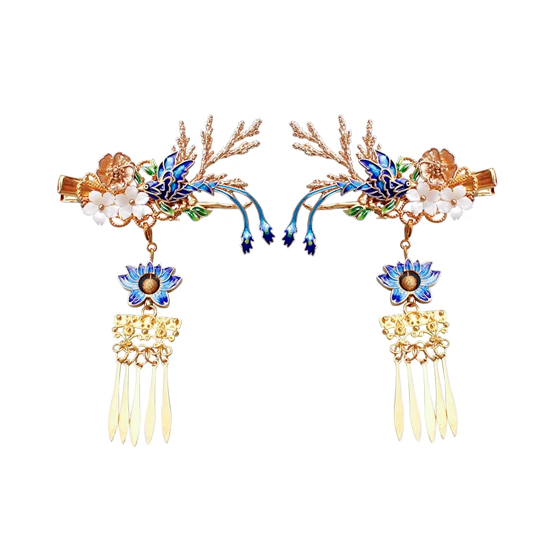 Китайский Винтаж Cloisonne хвост Феникса ручной работы волос Корона волосы палочки для волос заколки аксессуары Головные уборы для ханьфу кимоно косплей