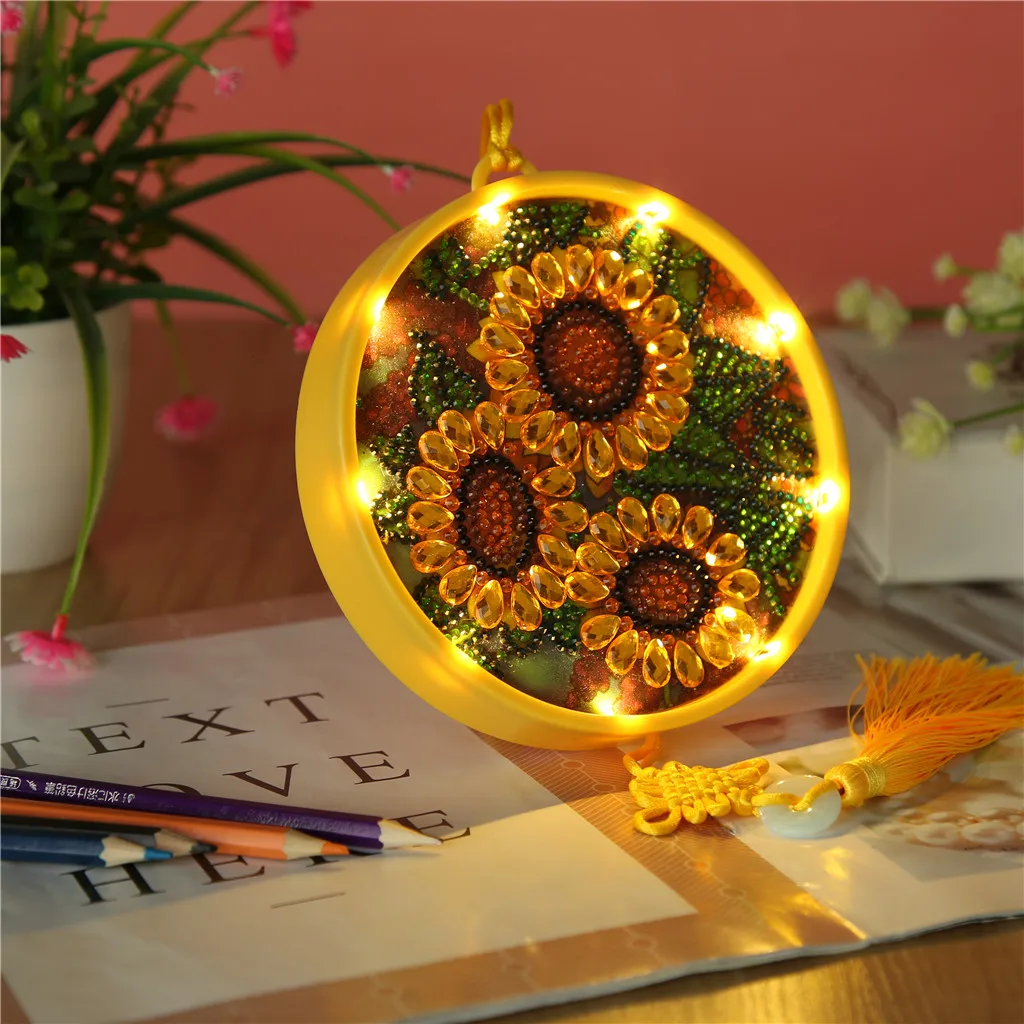 5D DIY Подсолнух, алмазная живопись, светильник, стразы, вышивка, специальная форма, сверло, светодиодный, алмазная живопись, Drop Oranments, лампа