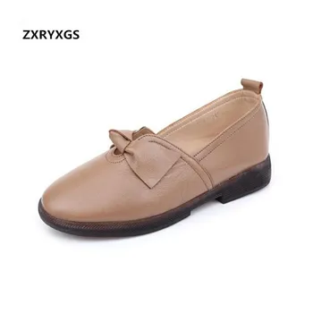 

2019 Spring and Autumn Bow Fashion Shoes Woman Thick with Low Heel Shoes Soft Comfortable Genuine Leather Shoes Casual Shoes