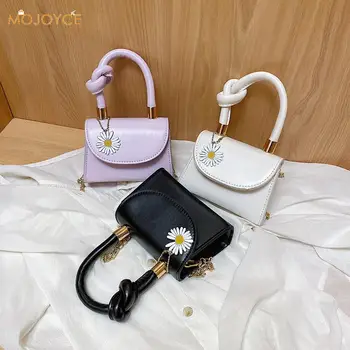 

Youth Ladies Simple Versatile Bag Fashion Women PU Small Shoulder Bag Daisy Badge Chain Messenger Totes Handbag