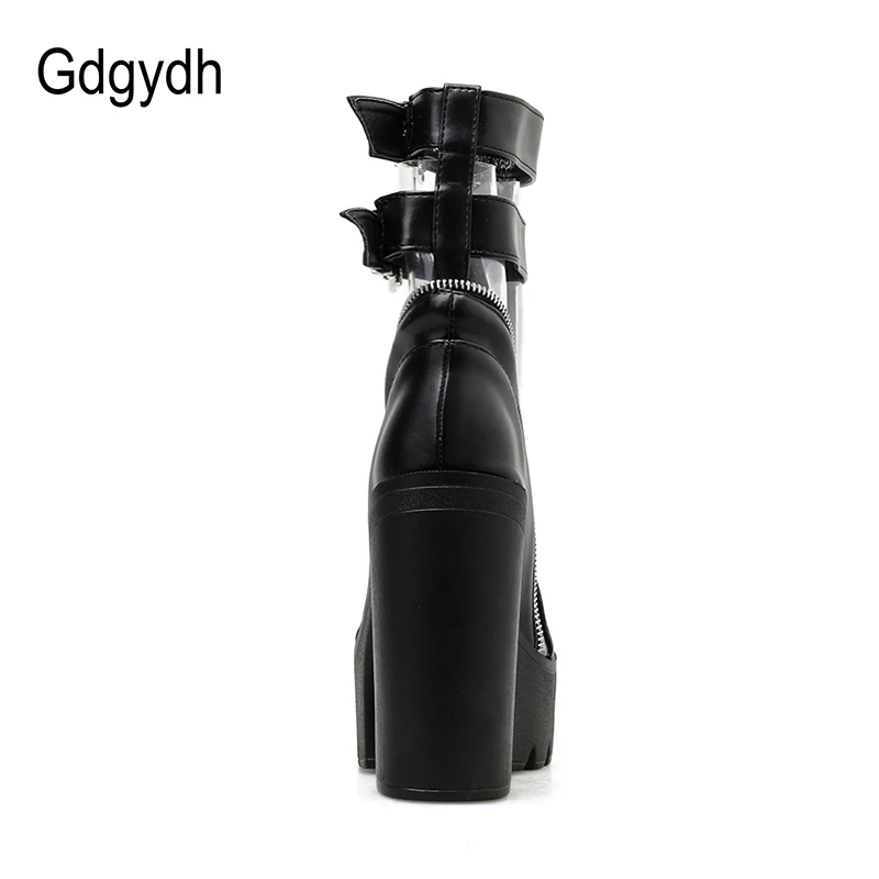 Gdgydh/ г., осенняя Новинка, женские ботильоны с круглым носком, прозрачные лаиды из лакированной кожи, короткие сапоги на молнии, на Высоком толстом каблуке