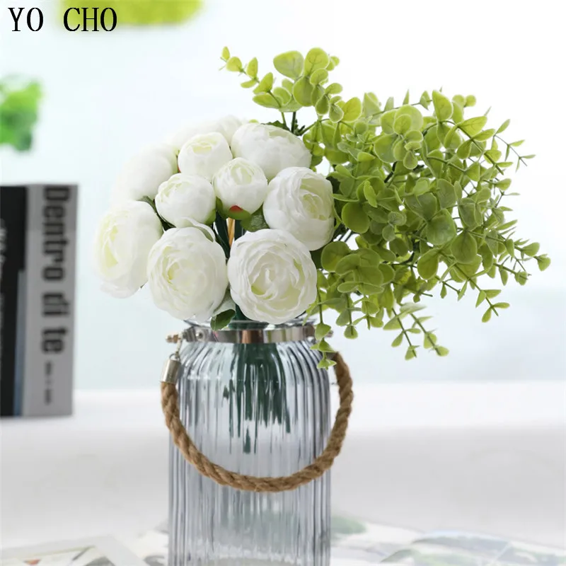 YO CHO Bridesmaid Bouquet Flower Artificial Silk Flowers 10 Heads Rose Lotus Arrangement Handmade Home Wedding | Свадьбы и торжества