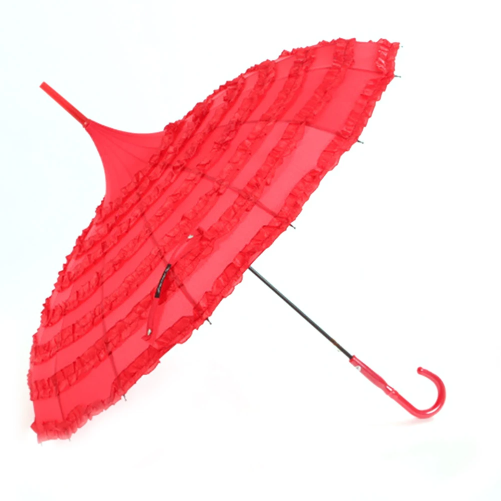 Dames Sunproof Paraplu Parasol Lace Bloemen Pagode Vormige Victoria Stijl Lange Steel Paraplu Reizen 30|Paraplu´s| -