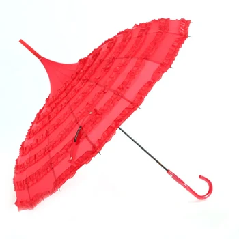 

Ladies Sunproof Umbrella Parasol Lace Flowers Pagoda-Shaped Victoria Style Long Handle Umbrella Traveling Rain Gear-30