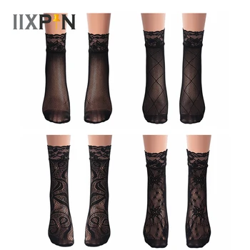 

4 Pair Socks Women Fishnet Lace Hollow Out Ankle Socks Ultrathin Sheer Short Stocks Breathable Transparent Lace Short Socks