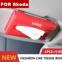 New Car Tissue Box Quality Car PU sunshade type pendant Interior tissue box For Skoda logo Octavia Kodiaq Karoq Superb Rapid Com