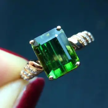

Fine Jewelry Real Pure 18 K Gold AU750 100% Natural Green Tourmaline Gemstone 3ct Female Rings Brazil Origin for Women's Gift